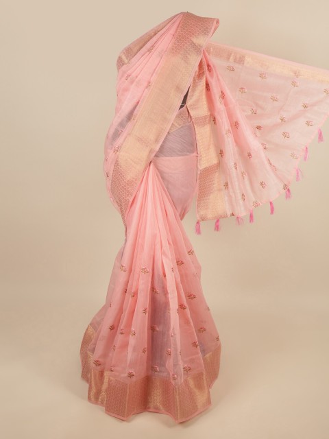 

Pothys Pink & Brown Floral Embroidered Saree