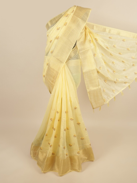 

Pothys Yellow & Gold-Coloured Ethnic Motifs Embroidered Saree