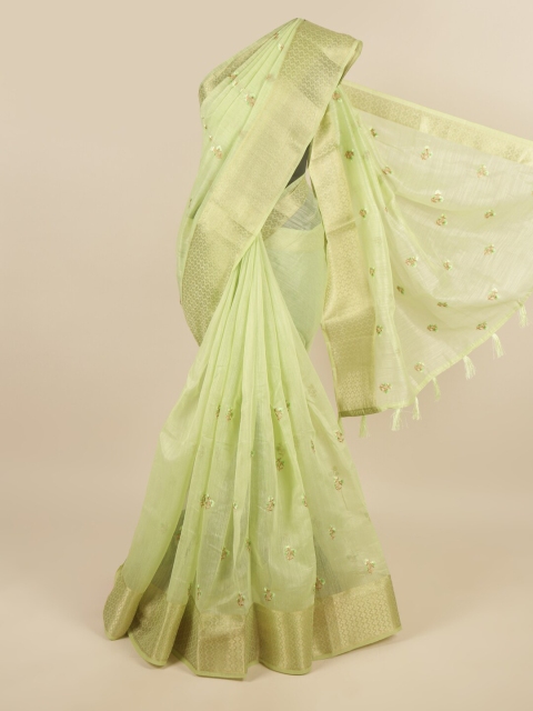 

Pothys Green & Gold-Toned Floral Embroidered Saree