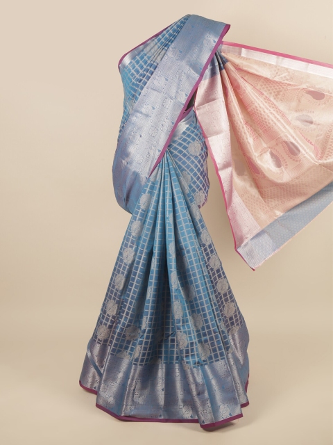 

Pothys Blue & Silver-Coloured Ethnic Motifs Woven Zari Saree