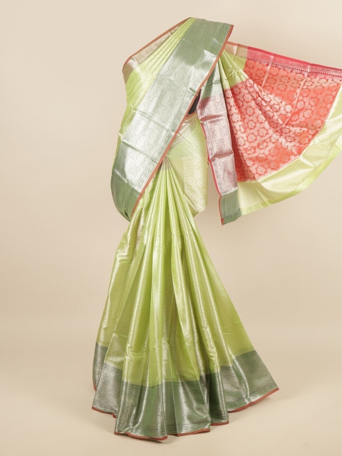 

Pothys Green & Silver-Toned Floral Tissue Saree