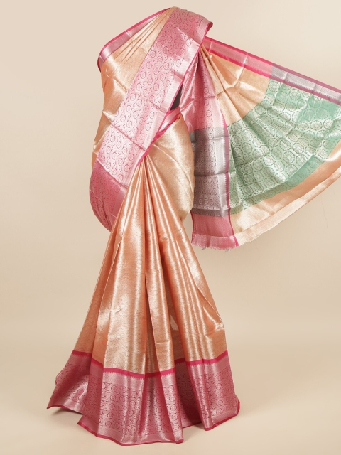 

Pothys Orange & Silver-Toned Woven Design Zari Tissue Saree