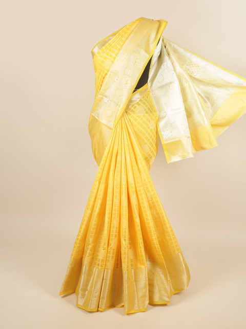 

Pothys Yellow & Silver-Coloured Ethnic Motifs Woven Zari Saree