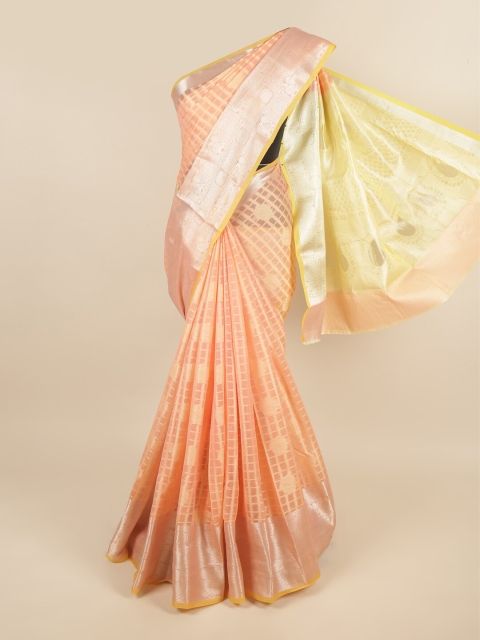 

Pothys Peach-Coloured & Yellow Ethnic Motifs Zari Saree