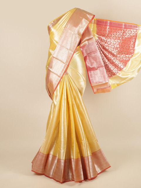 

Pothys Yellow & Silver-Toned Woven Design Zari Tissue Saree
