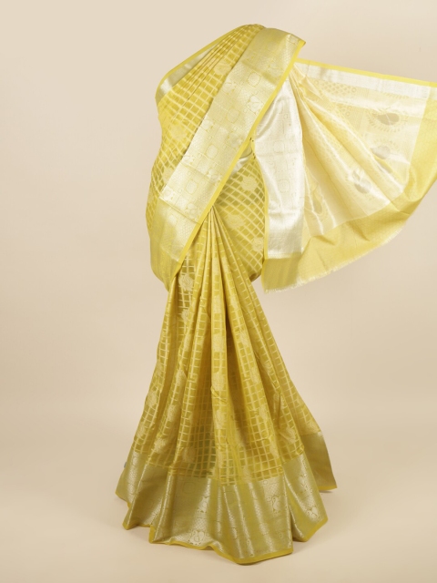 

Pothys Green & Gold-Toned Checked Zari Saree