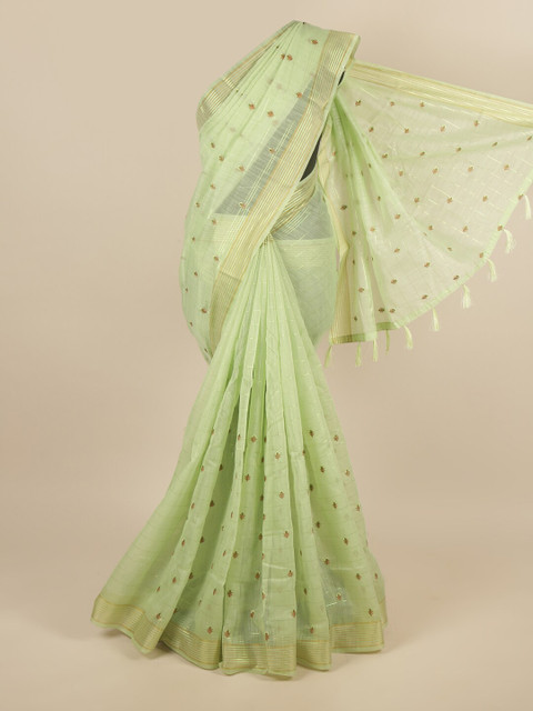 

Pothys Green & Gold-Toned Floral Embroidered Saree