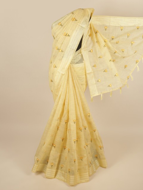 

Pothys Yellow Floral Embroidered Cotton Blend Saree