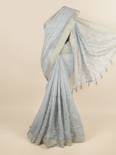 

Pothys Grey & Gold-Toned Floral Zari Saree