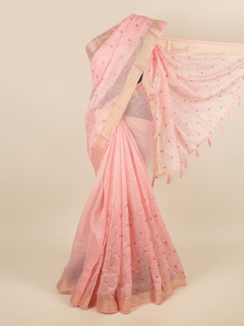 

Pothys Pink & Green Floral Embroidered Saree