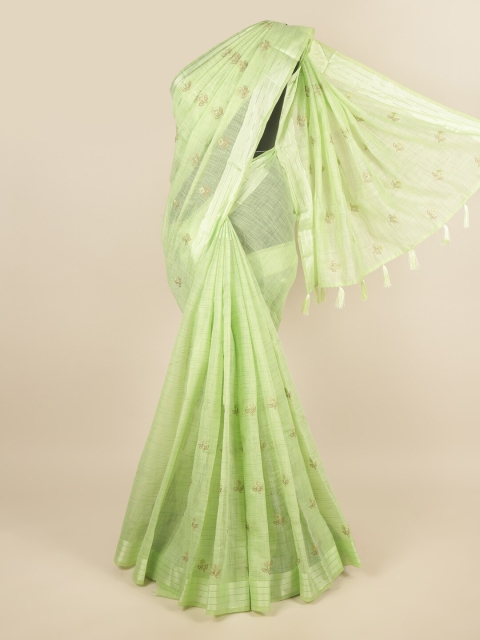 

Pothys Green & Gold-Toned Floral Zari Saree