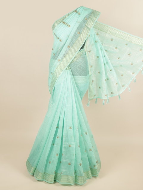 

Pothys Green & Gold-Toned Floral Embroidered Saree