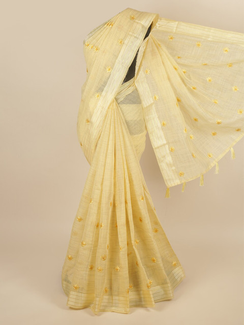 

Pothys Yellow & Gold-Coloured Ethnic Motifs Embroidered Saree