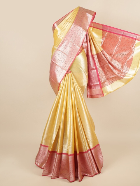 

Pothys Yellow & Silver-Toned Woven Design Zari Tissue Saree