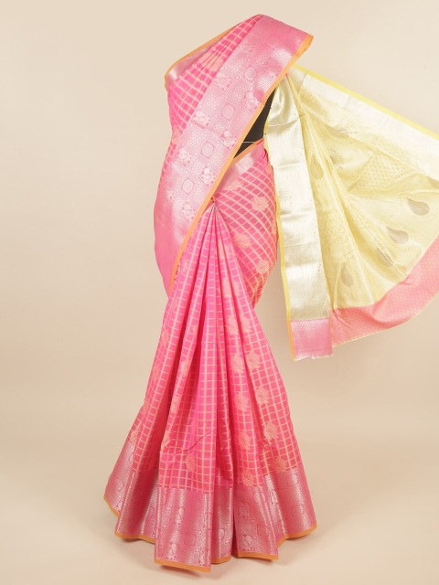 

Pothys Pink & Yellow Checked Zari Saree