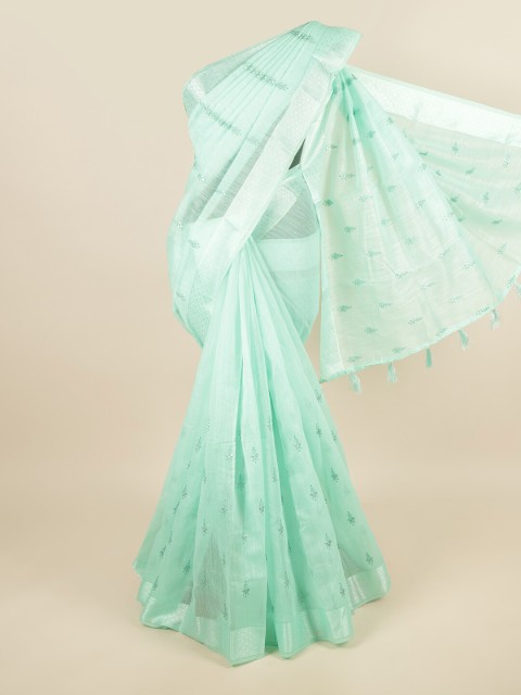 

Pothys Green Floral Embroidered Zari Border Saree