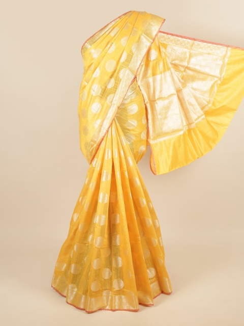 

Pothys Yellow & Silver-Toned Ethnic Motifs Saree