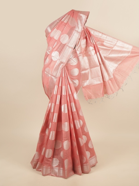 

Pothys Pink & Silver-Toned Ethnic Motifs Zari Saree