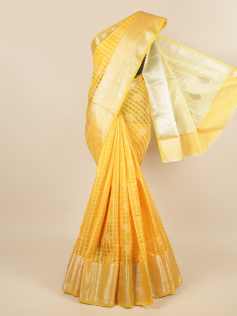 

Pothys Yellow & Silver-Toned Woven Design Zari Saree