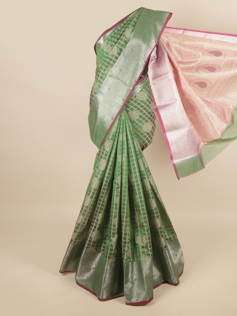 

Pothys Green & Pink Ethnic Motifs Woven Zari Saree