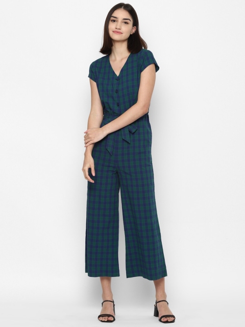 

Allen Solly Woman Green & Blue Checked Pure Cotton Basic Jumpsuit