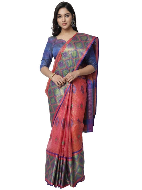 

PERFECTBLUE Pink & Blue Woven Design Saree