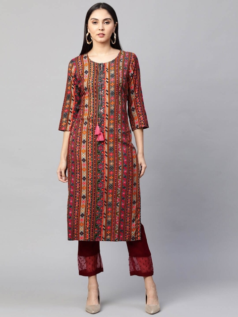 

FASHOR Women Multicoloured Ethnic Motifs Printed Straight Kurta, Multi