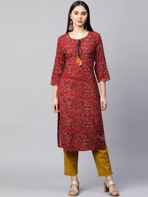 

FASHOR Women Red Floral Printed Kurta