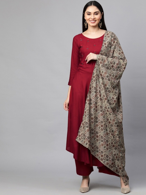 

FASHOR Women Red Printed Kurta with Palazzo & Dupatta