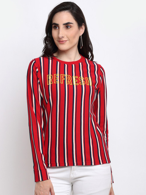 

Club York Women Red Striped Running T-shirt