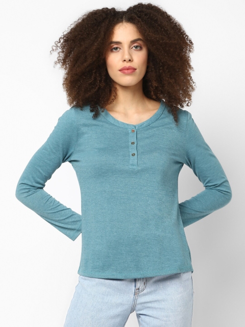 

American Crew Teal Solid Henley Neck Top