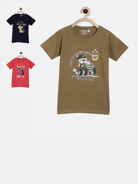

American Kids Navy Blue & Red Pack Of 3 Typography Printed Pure Cotton T-shirts