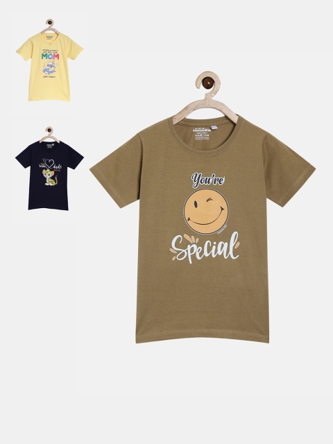 

American Kids Navy Blue Typography 3 Printed Applique T-shirt