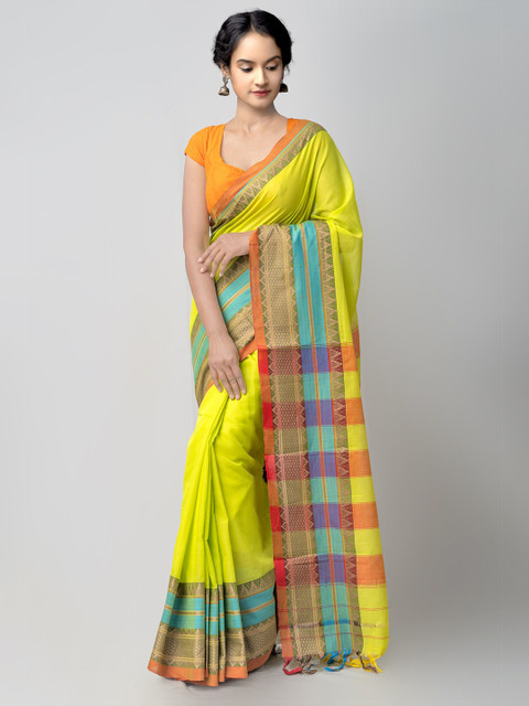 

Unnati Silks Green & Red Pure Cotton Narayan Peth Saree
