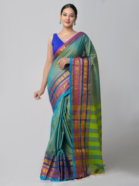 

Unnati Silks Green & Blue Ethnic Motifs Pure Cotton Narayan Peth Saree