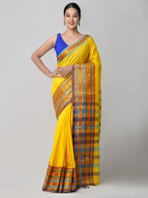 

Unnati Silks Yellow Pure Handloom Sustainable Pavani Narayanpet Pure Cotton Saree