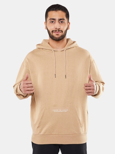 

BLUEAGE Men Beige Pure Cotton Hooded Sweatshirt