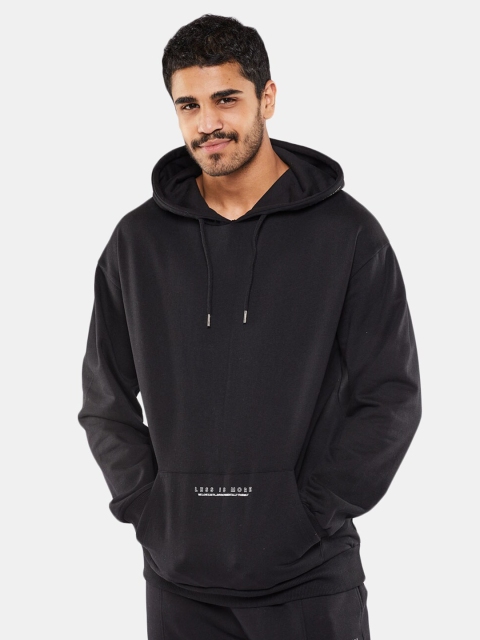

BLUEAGE Men Black Pure Cotton Hooded Sweatshirt