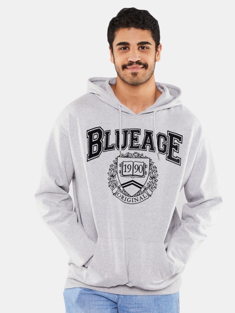

BLUEAGE Men Grey Printed Hooded Sweatshirt