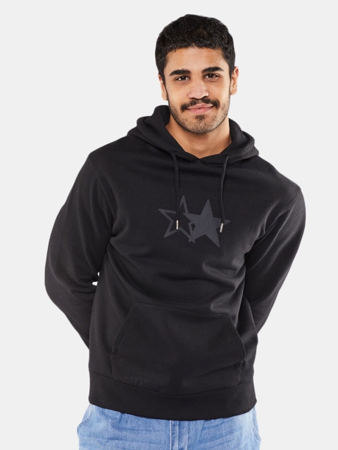 

BLUEAGE Men Black Printed Hooded Sweatshirt