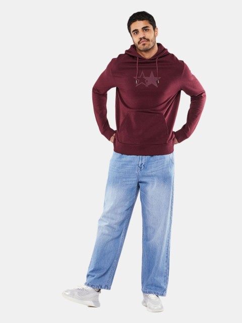 

BLUEAGE Men Maroon Printed Hooded Sweatshirt