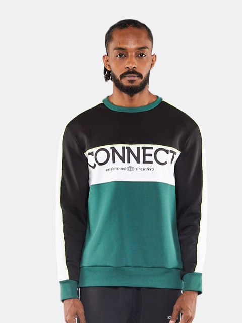 

BLUEAGE Men Black & Green Colourblocked Sweatshirt