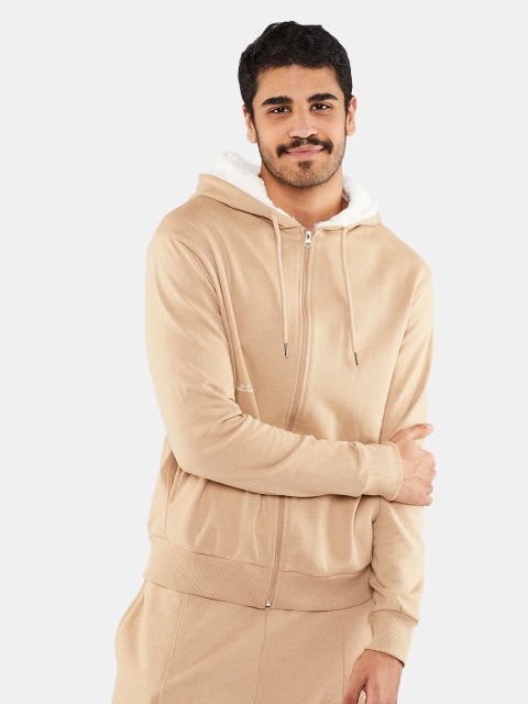 

BLUEAGE Men Beige Pure Cotton Hooded Sweatshirt