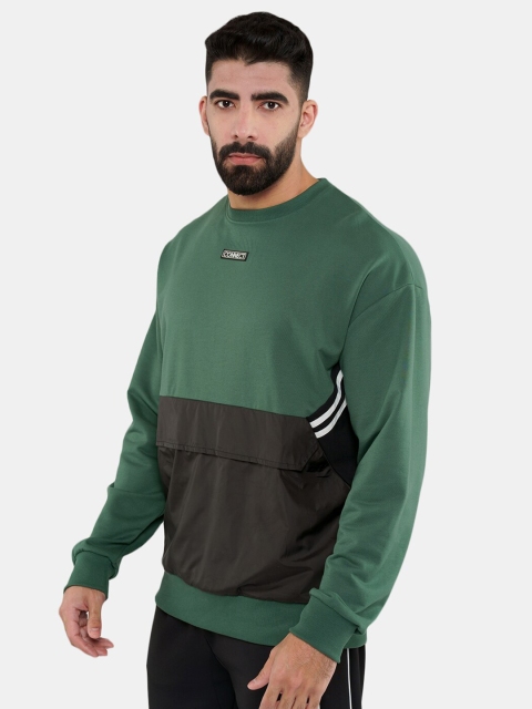 

BLUEAGE Men Green & Black Colourblocked Sweatshirt