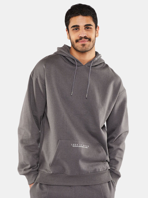 

BLUEAGE Men Grey Pure Cotton Hooded Sweatshirt