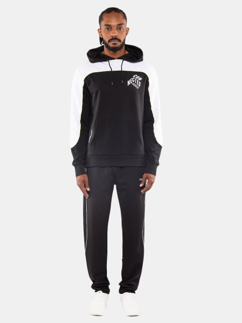 

BLUEAGE Men Black & White Colourblocked Hooded Sweatshirt