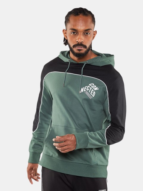 

BLUEAGE Men Green & Black Hooded Sweatshirt