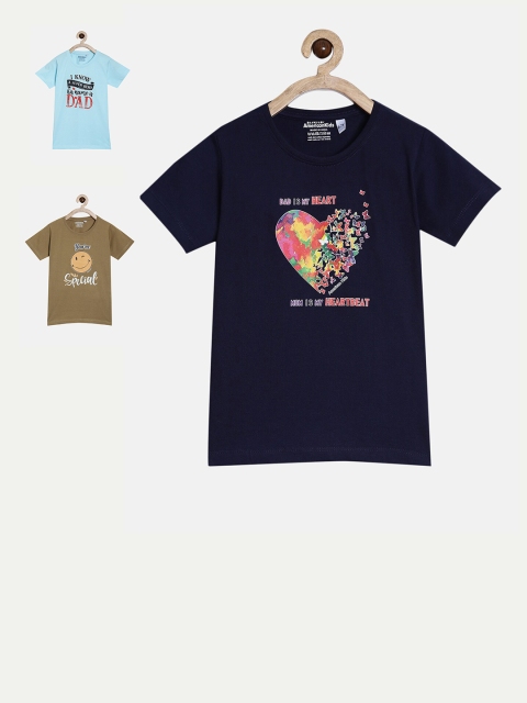 

American Kids Pack of 3 Printed Pure Cotton T-shirt, Blue