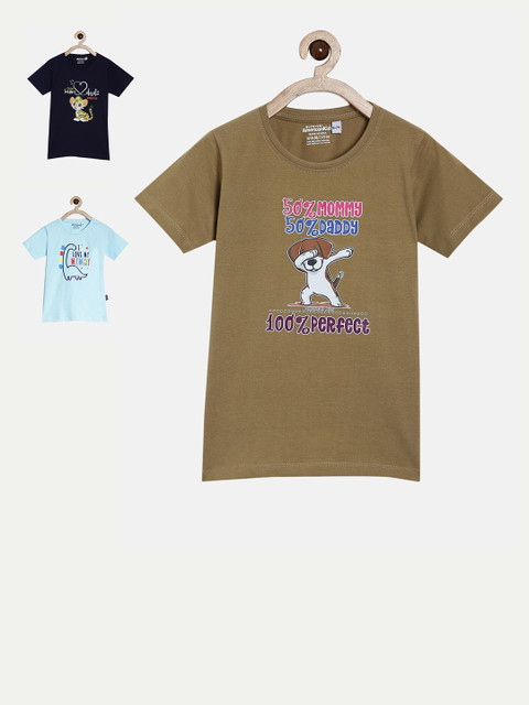 

American Kids Pack of 3 Typography Printed T-shirt, Blue