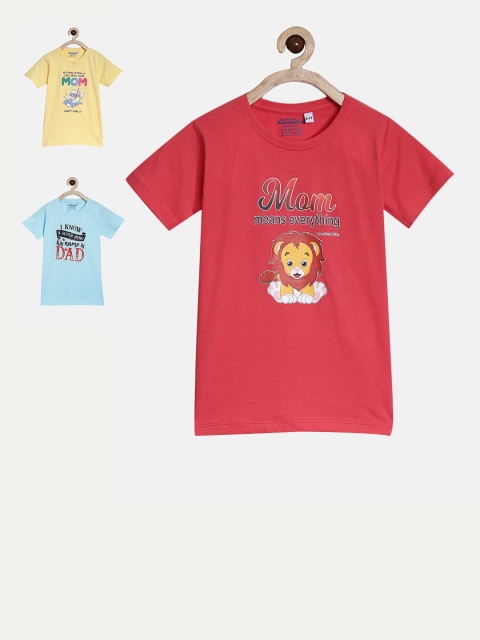 

American Kids Pack of 3 Printed Pure Cotton T-shirt, Blue